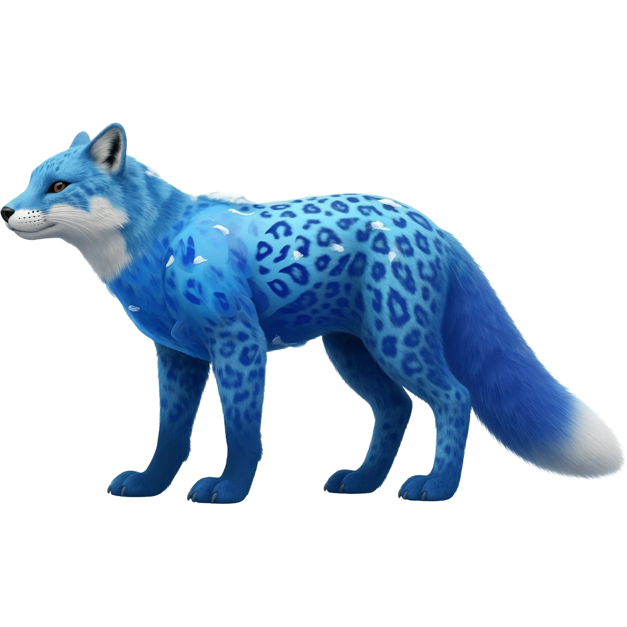 Arctic-Fox-Snow-Leopard-Blue-Tang-Fish-Hyacinth-Macaw-fusion-hybrid-animal-creature, full body emoji