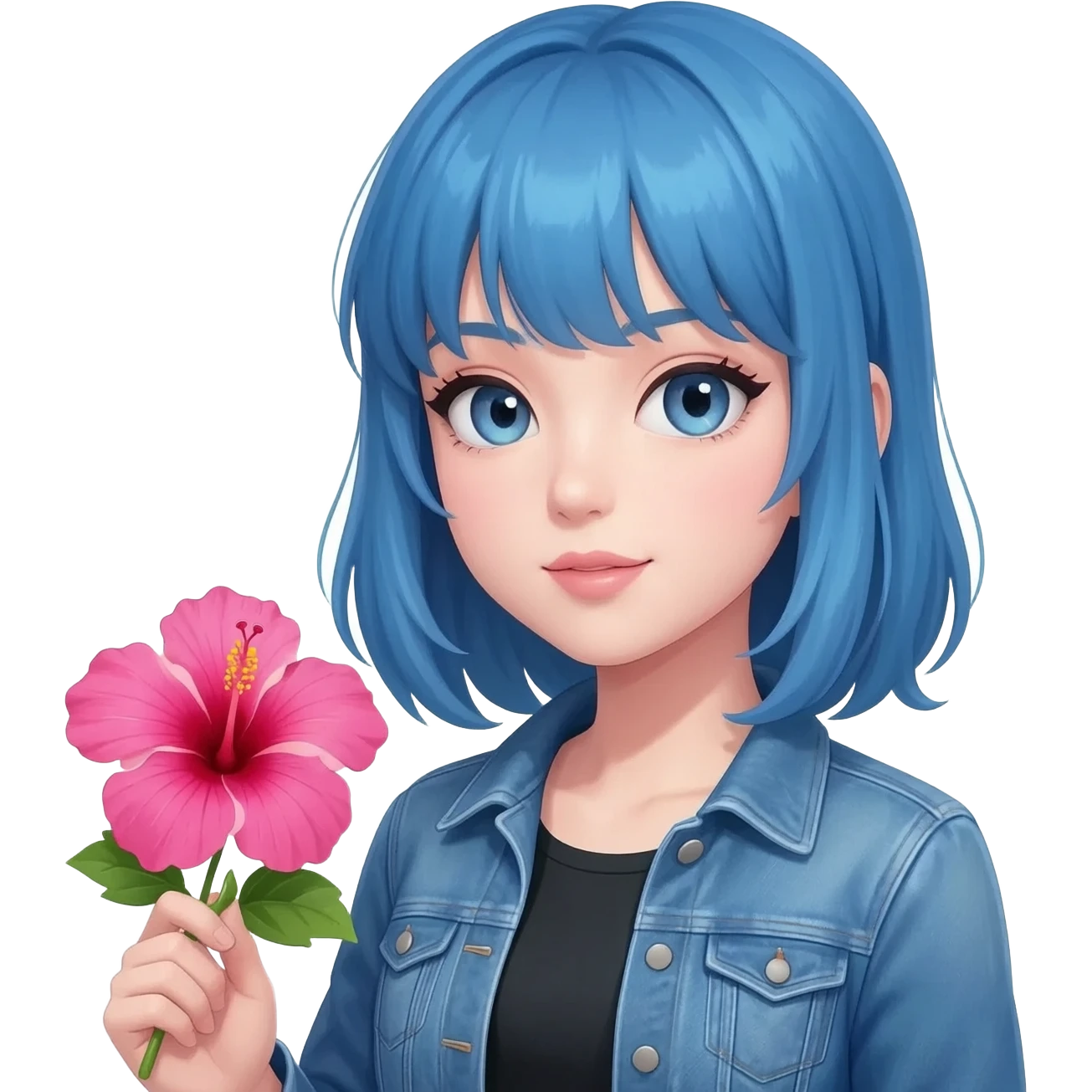 1 girl blue gyaru hibiscus flower gyaru emoji