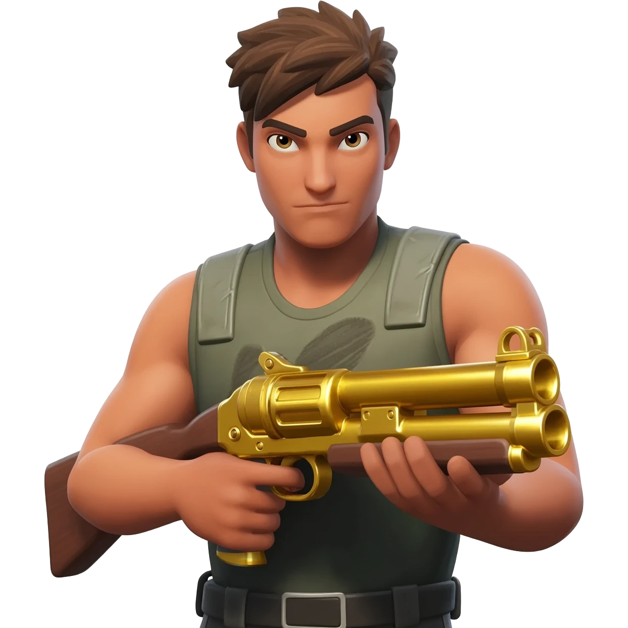 a fortnite default skin holding a gold pump shotgun emoji