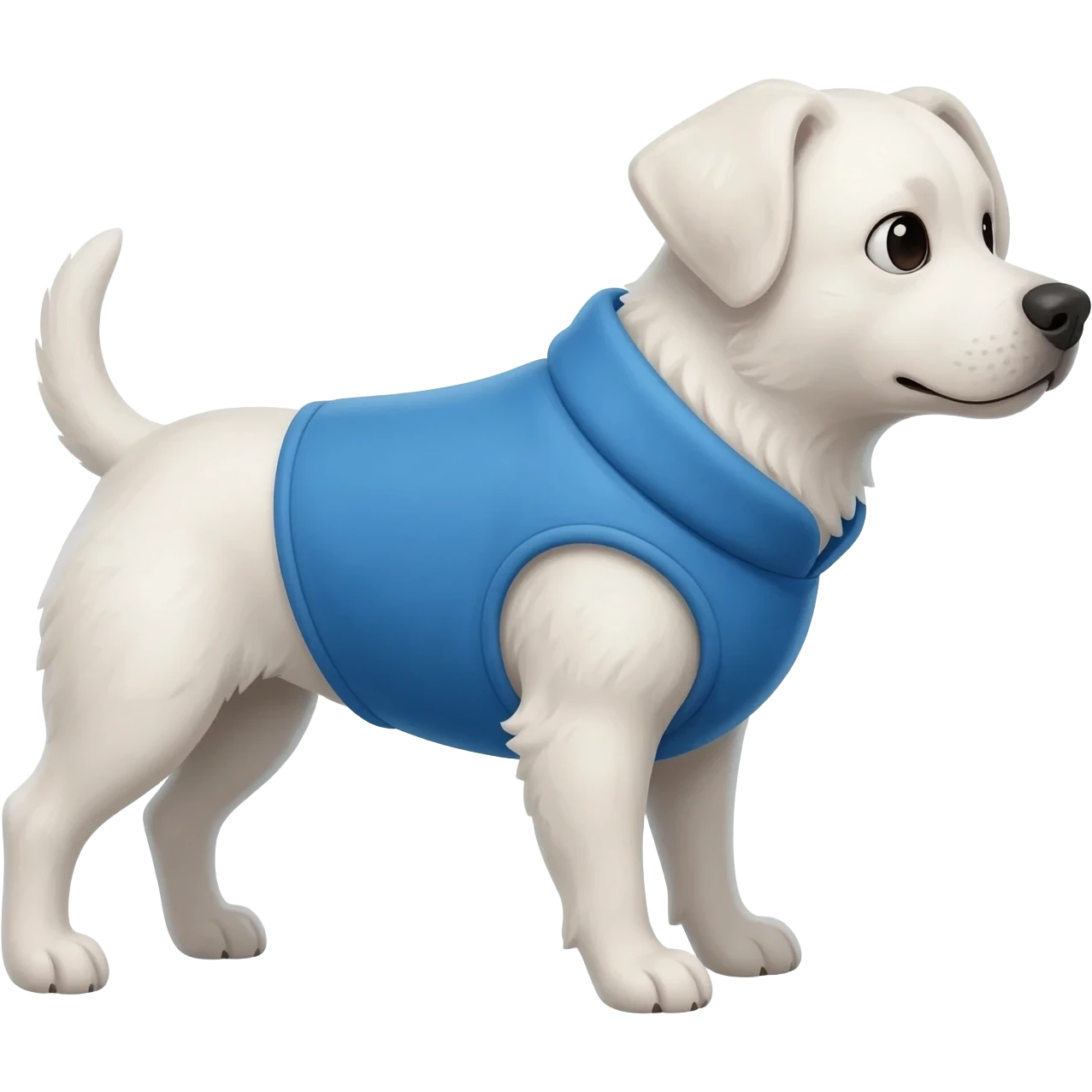 a white dog in a blue vest looking to the right emoji
