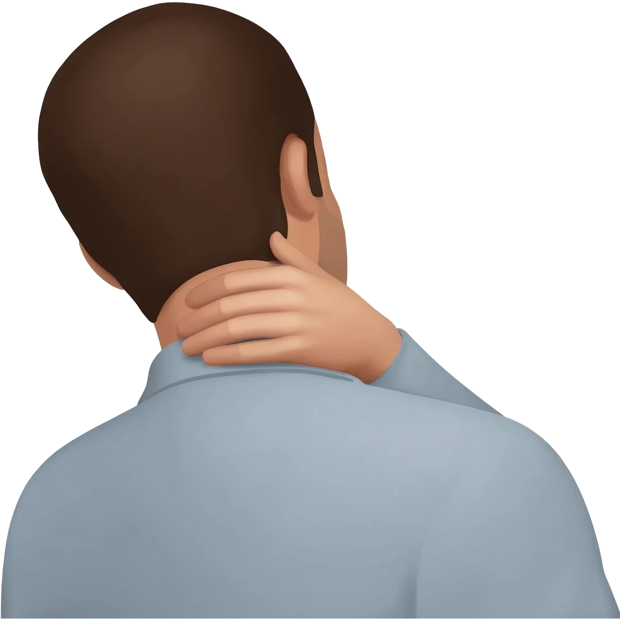 View of a guy from the back holding his neck with one hand with his head down emoji