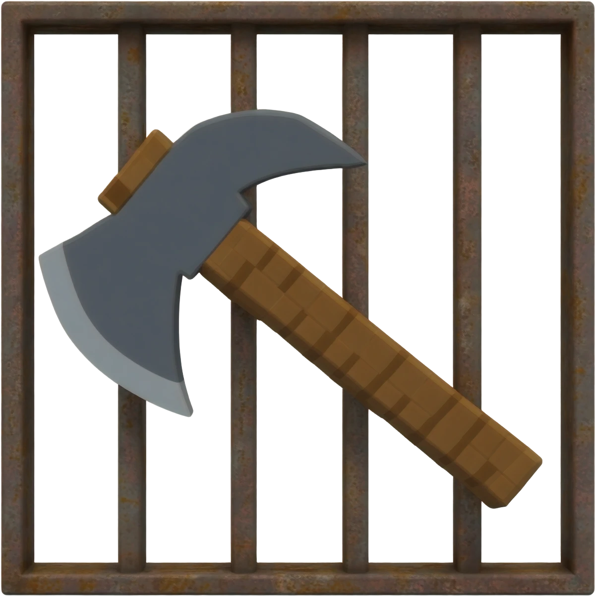A minecraft pickaxe behind prison bars emoji