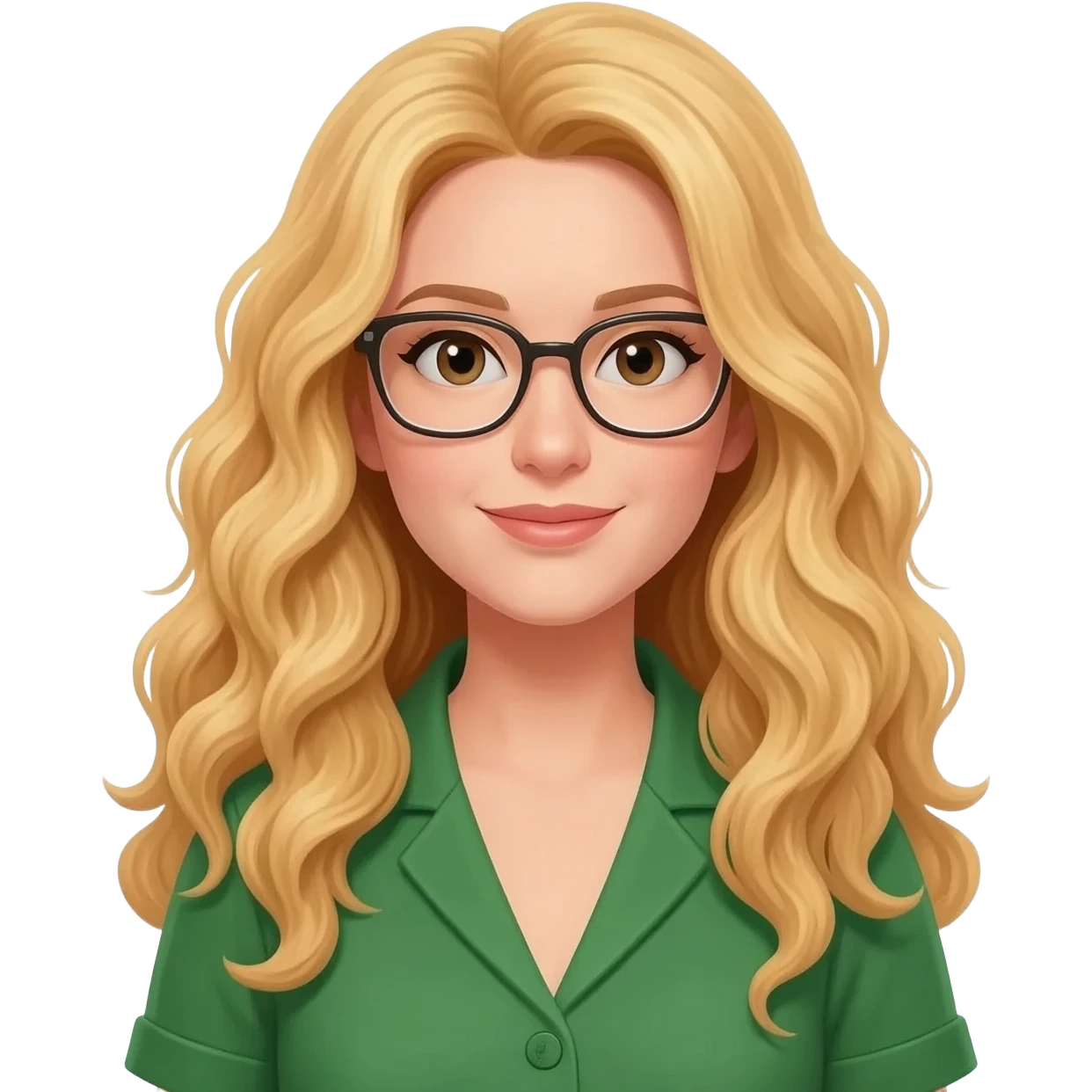 green woman with long curly blonde hair an glasses emoji