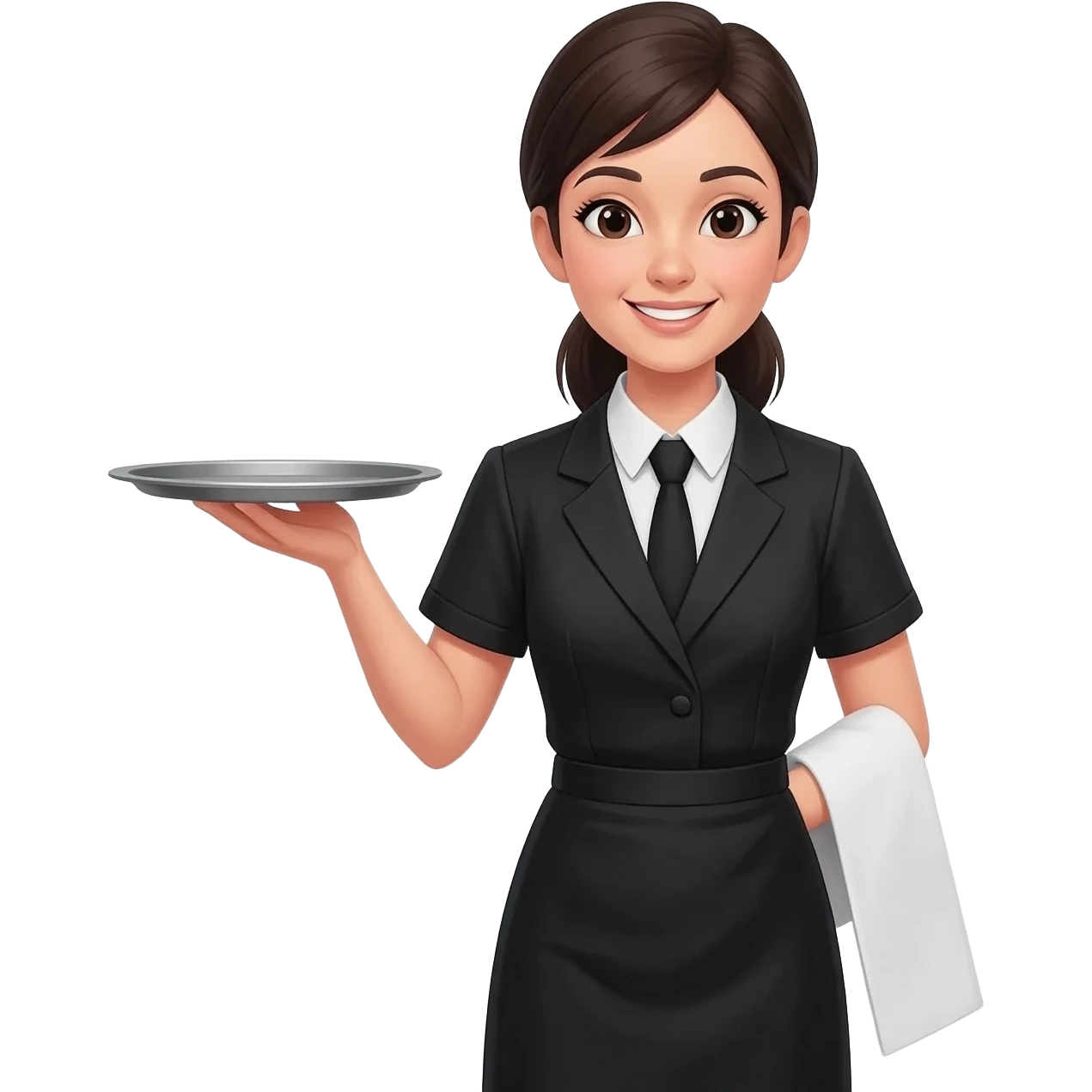 waitress woman with Dark hair with tray emoji emoji