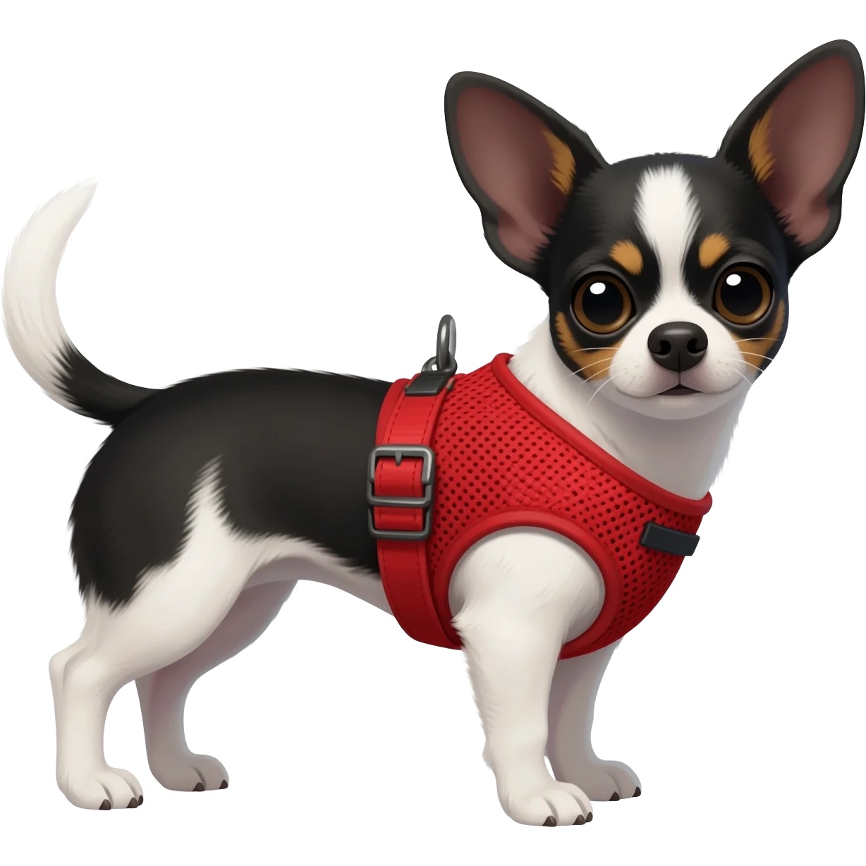 Black and white chihuahua in red harness emoji