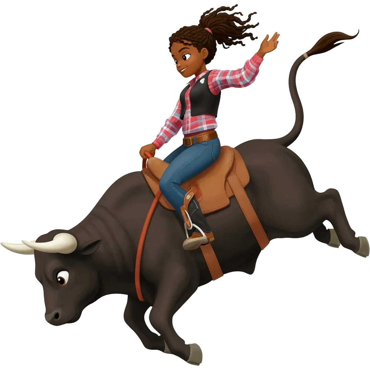 Girl brown skin bull riding competition emoji