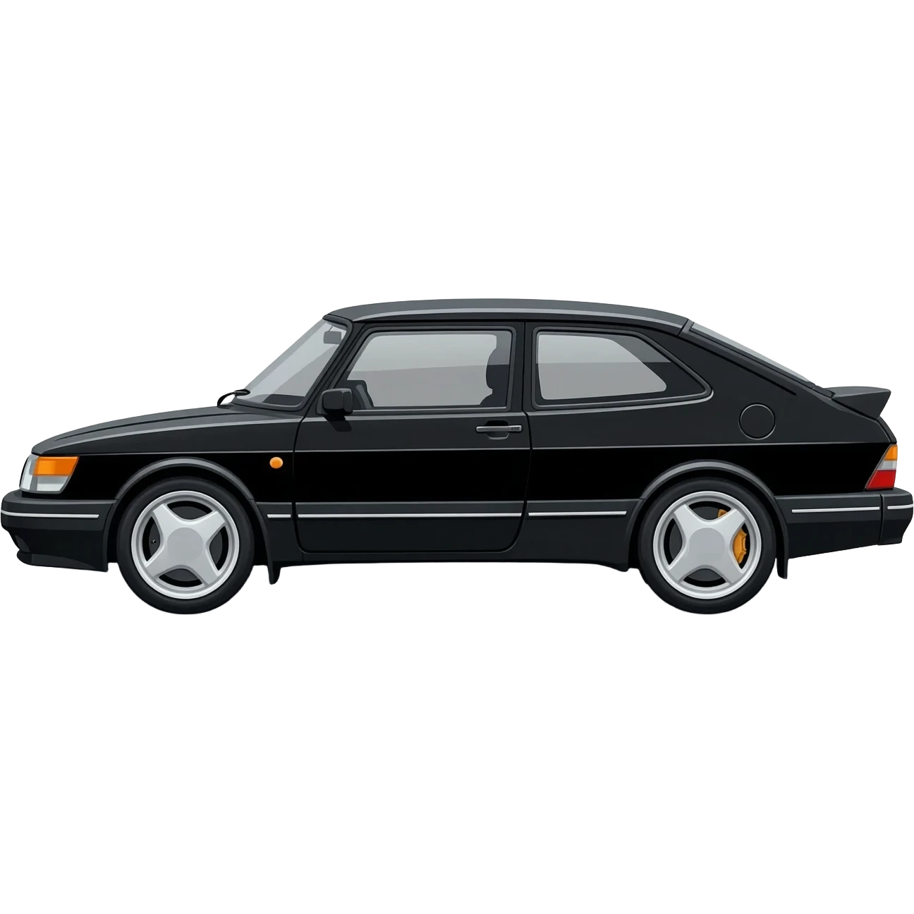 Saab 900T fastback black 3 poke wheels fast emoji