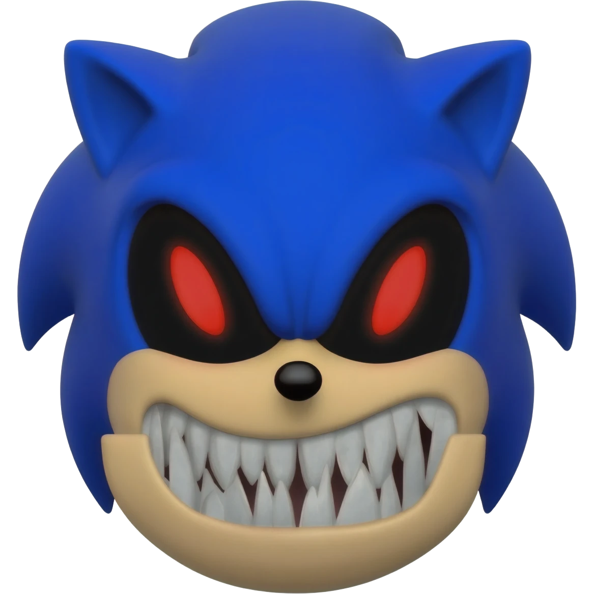 sonic exe, sharp evil teeth, pitch black eyes, red pupils, evil emoji