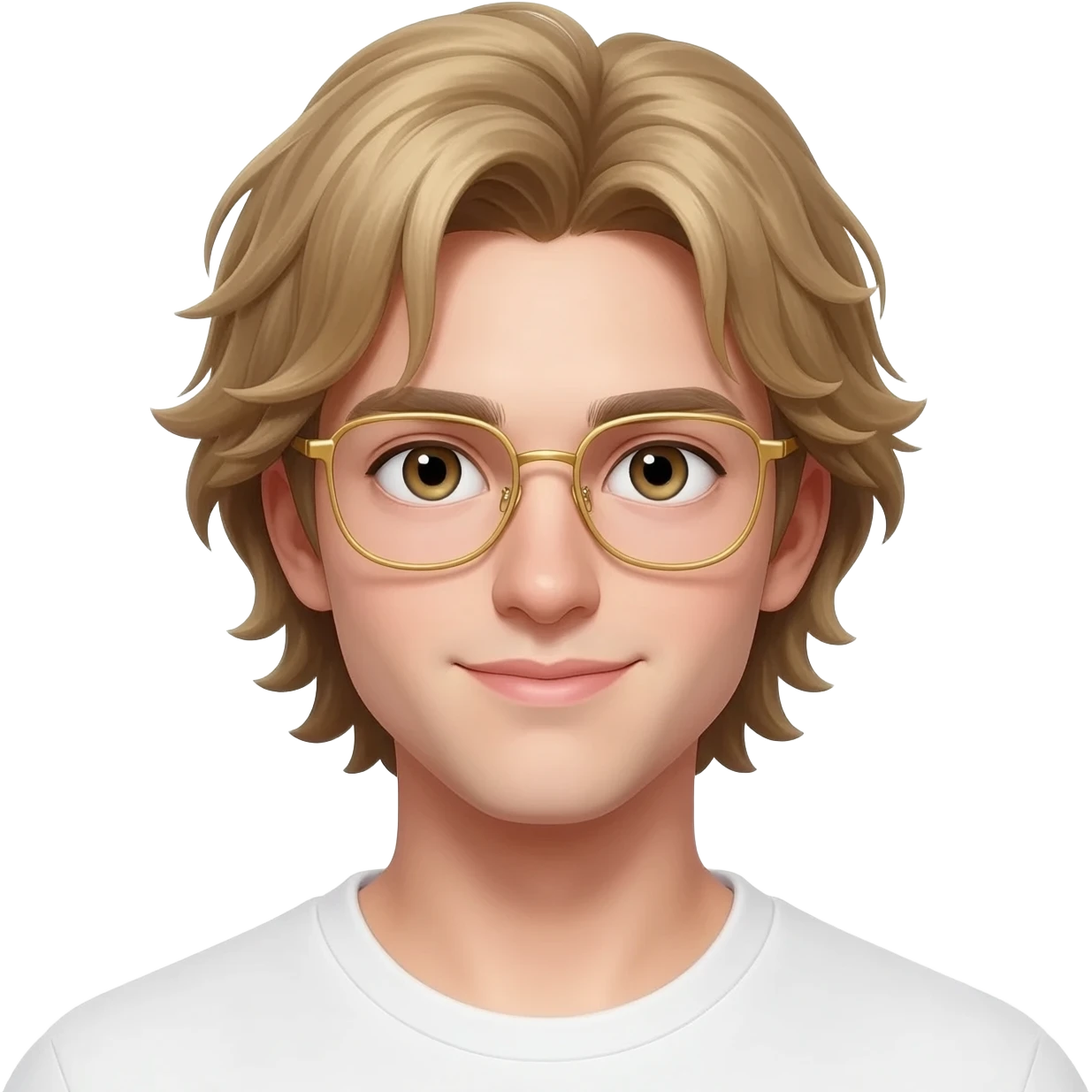 young white man with medium long blond hair and and gold glasses emoji