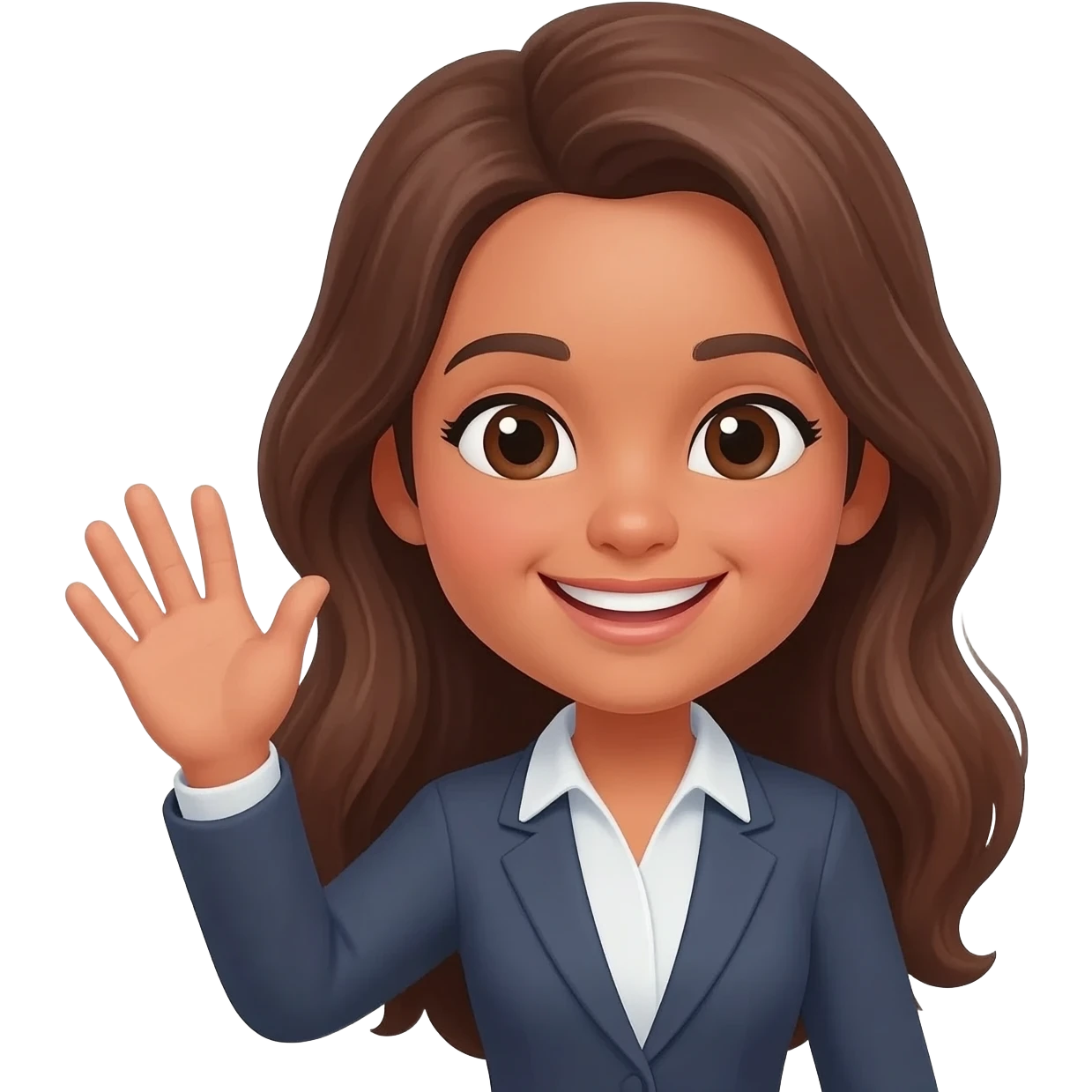 24 YEARS OLD GIRLSMILY, WAVING HI, LONG BROWN HAIR, TAN SKIN, DARK BROWN EYES, TEACHER emoji