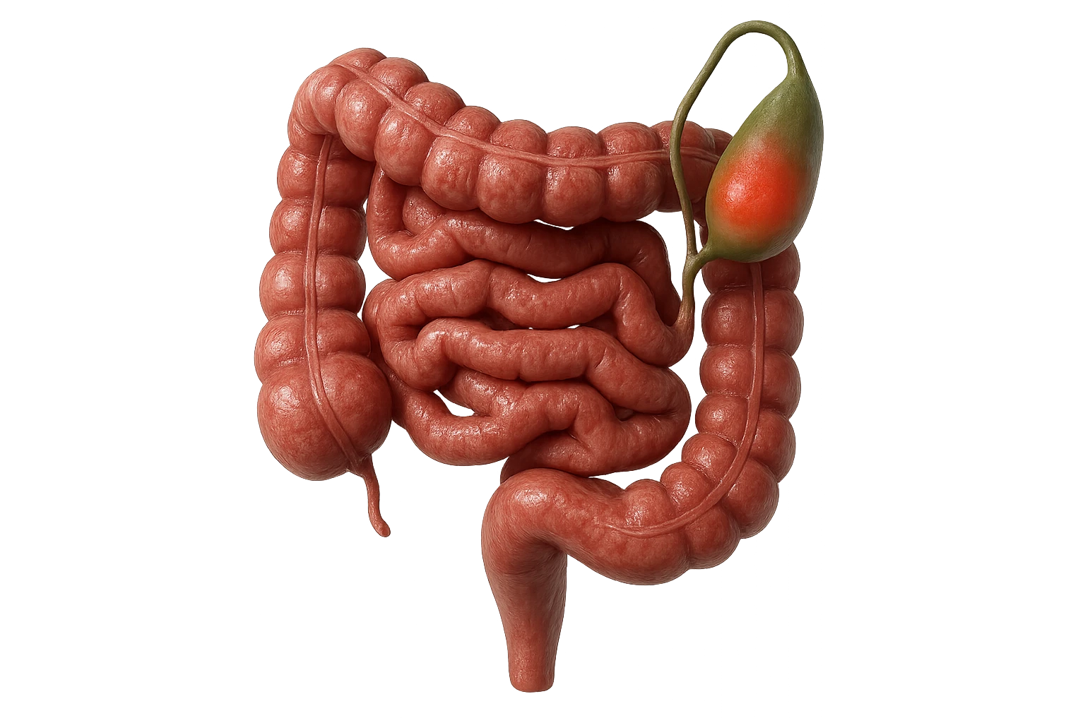 CISTIFELLEA E INTESTINO SONO COLLEGATI NEL DOLORE, SENZA SCRITTE E L'INTESTINO FALLO PERFETTO E REALISTICO, NON DISEGNATO iperrealistico 4k emoji