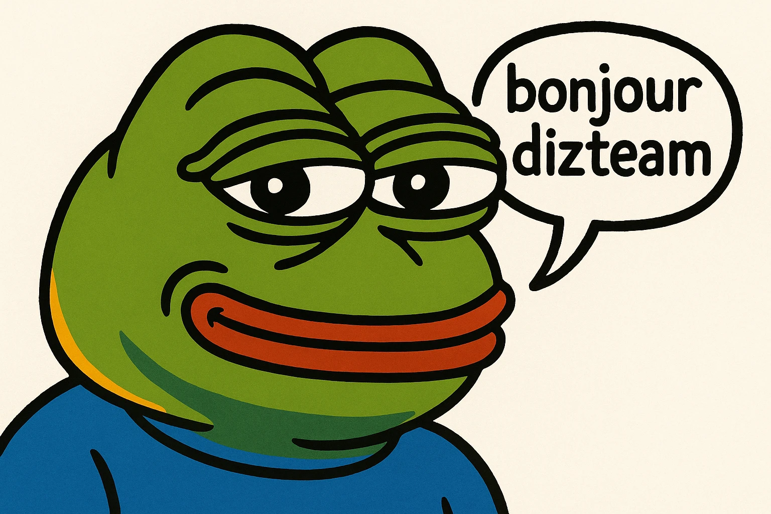 mister v ( youtubers humoriste francais )  qui dit " bonjour dizteam ( avec une bulle de bd )  emoji