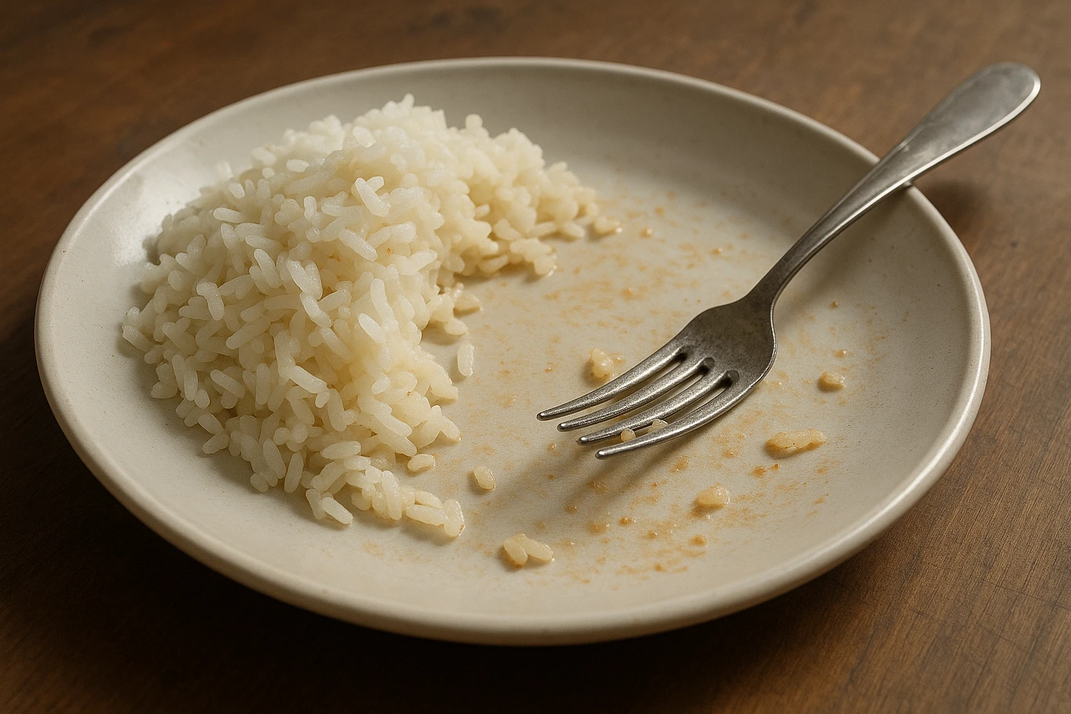 a plate of rice, partially eaten, viewed from a 45 degree angle emoji