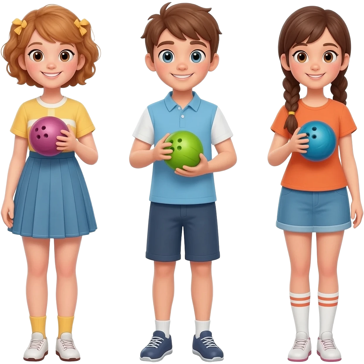 3 girls and 1 boy bowling emoji