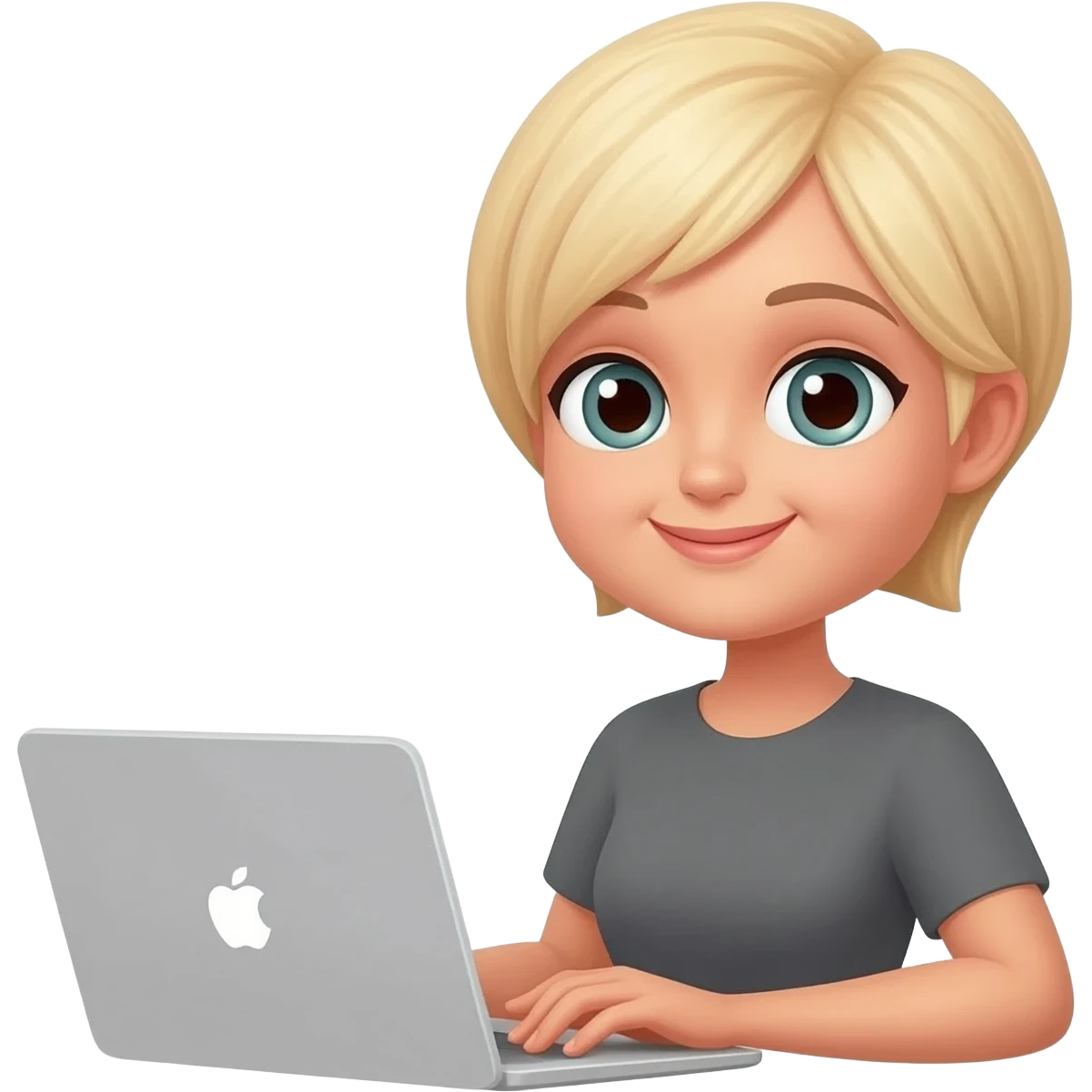 создай эмодзи девушки блонинки прическа карешка она работает на мак буком ее глаза улыбаются смотрят в камеру а рядом надпись "административный помощник" emoji