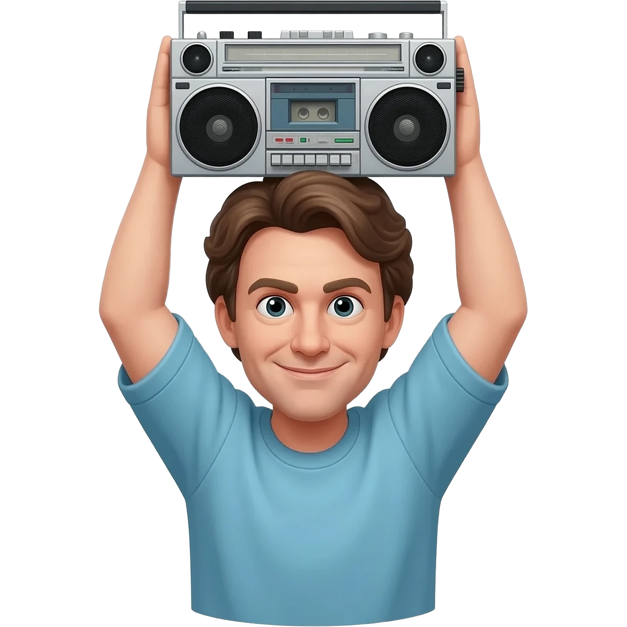 Lloyd Dobler holding a boombox over his head emoji
