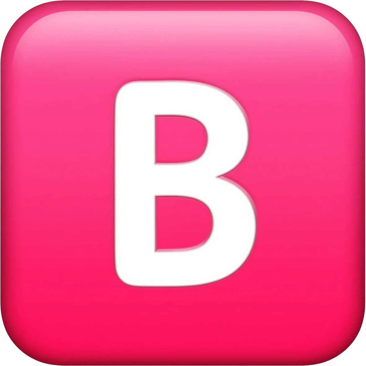 "3D premium,3D rounded-square icon in strong pink with a beveled edge, bold serif white letter 'B'centered, strong specular highlights, inner glow, 1024x1024, png" emoji