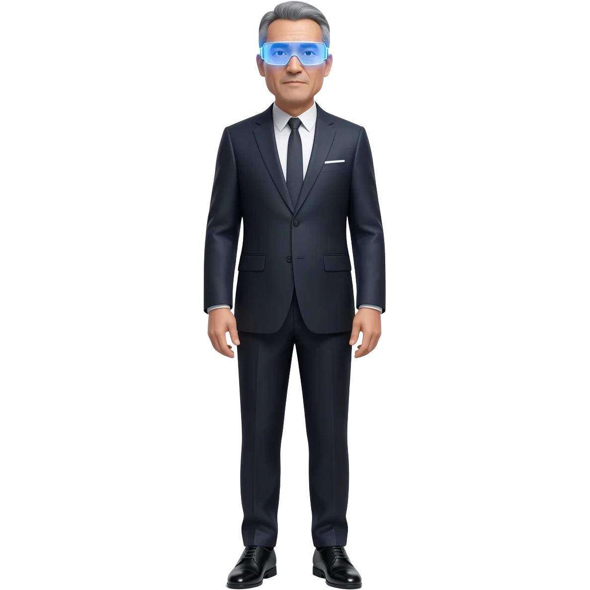 A man in a suit wearing futuristic glasses emoji