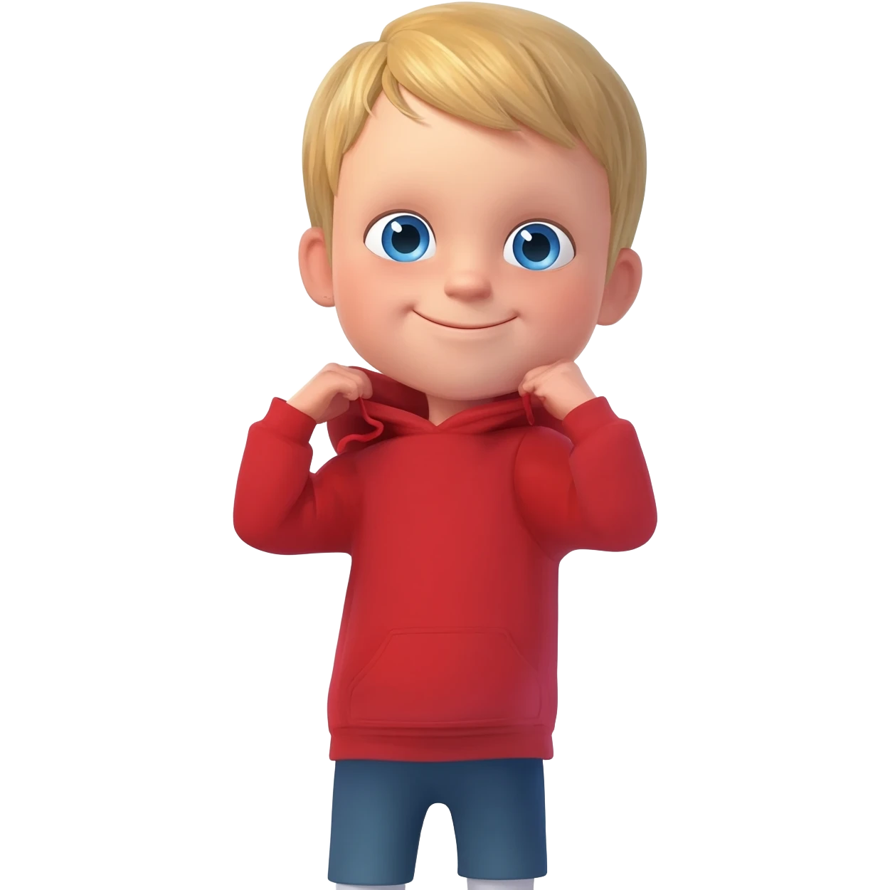 3 year old blonde boy with blueish eyes happy getting dressed emoji