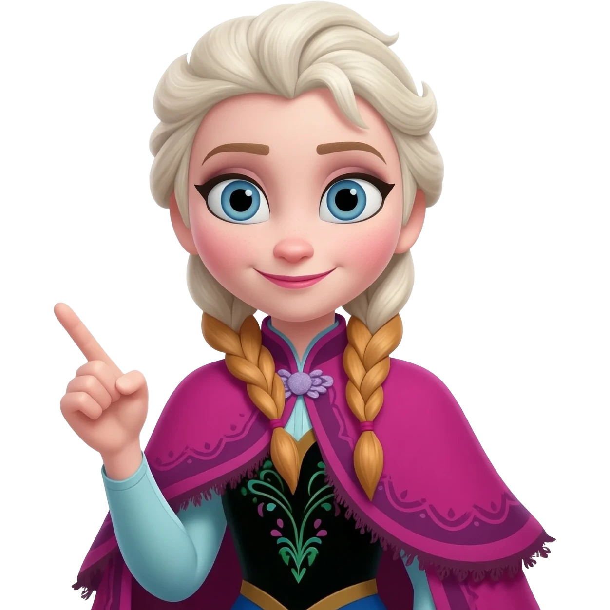 Ana de frozen señalando como presentando algo hacia la derecha que se muestre como empoderada y sobre su cabeza diga 8M en referencia al dia de la mujer pero como adulta no niña version mujer empoderada emoji