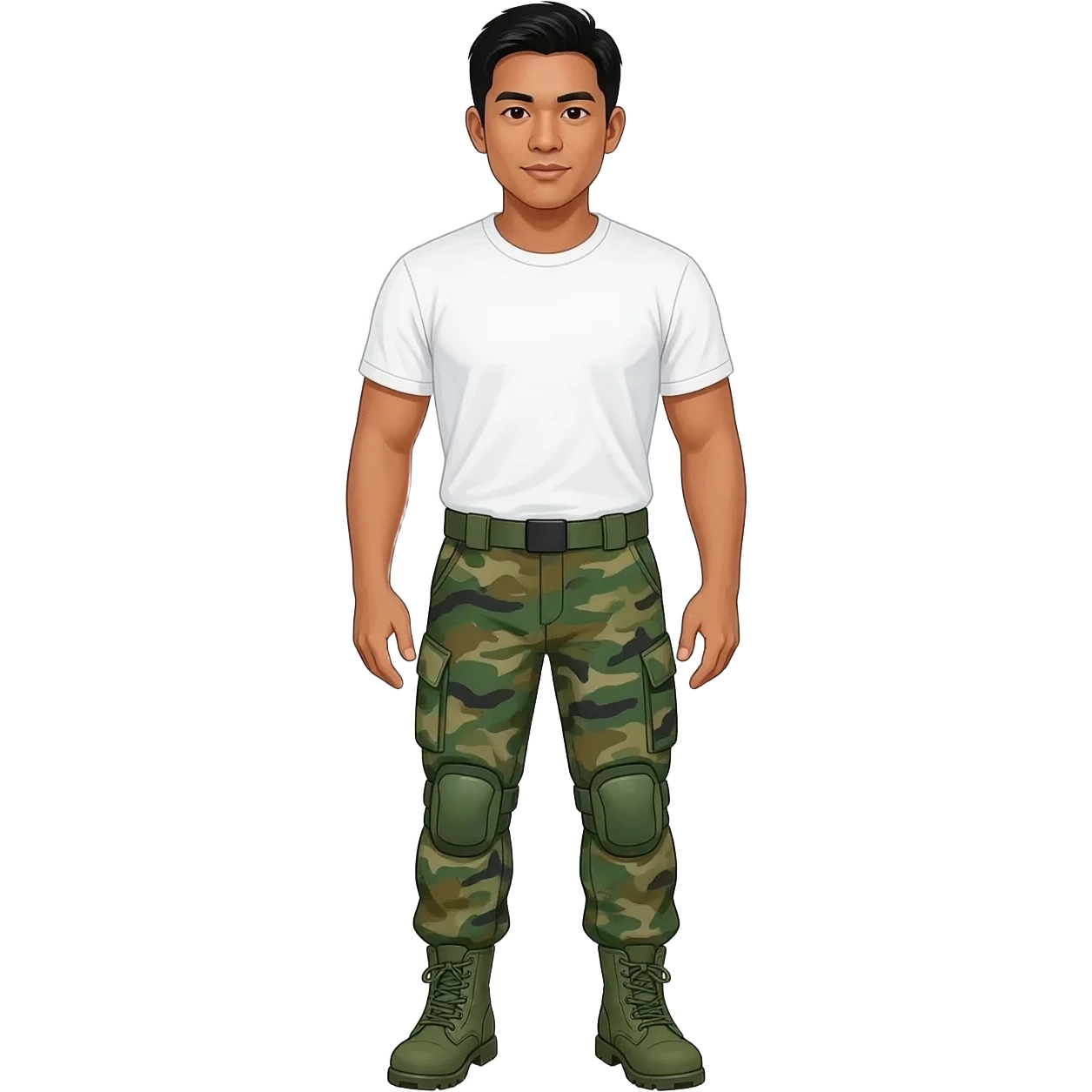 Filipino man white tshirt and combat pants green fatigue and green combat boots emoji