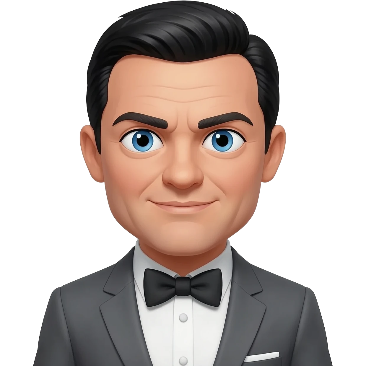James Bond from James Bond Series with blue eyes, black hair, charcoal grey suit with bow tie emoji