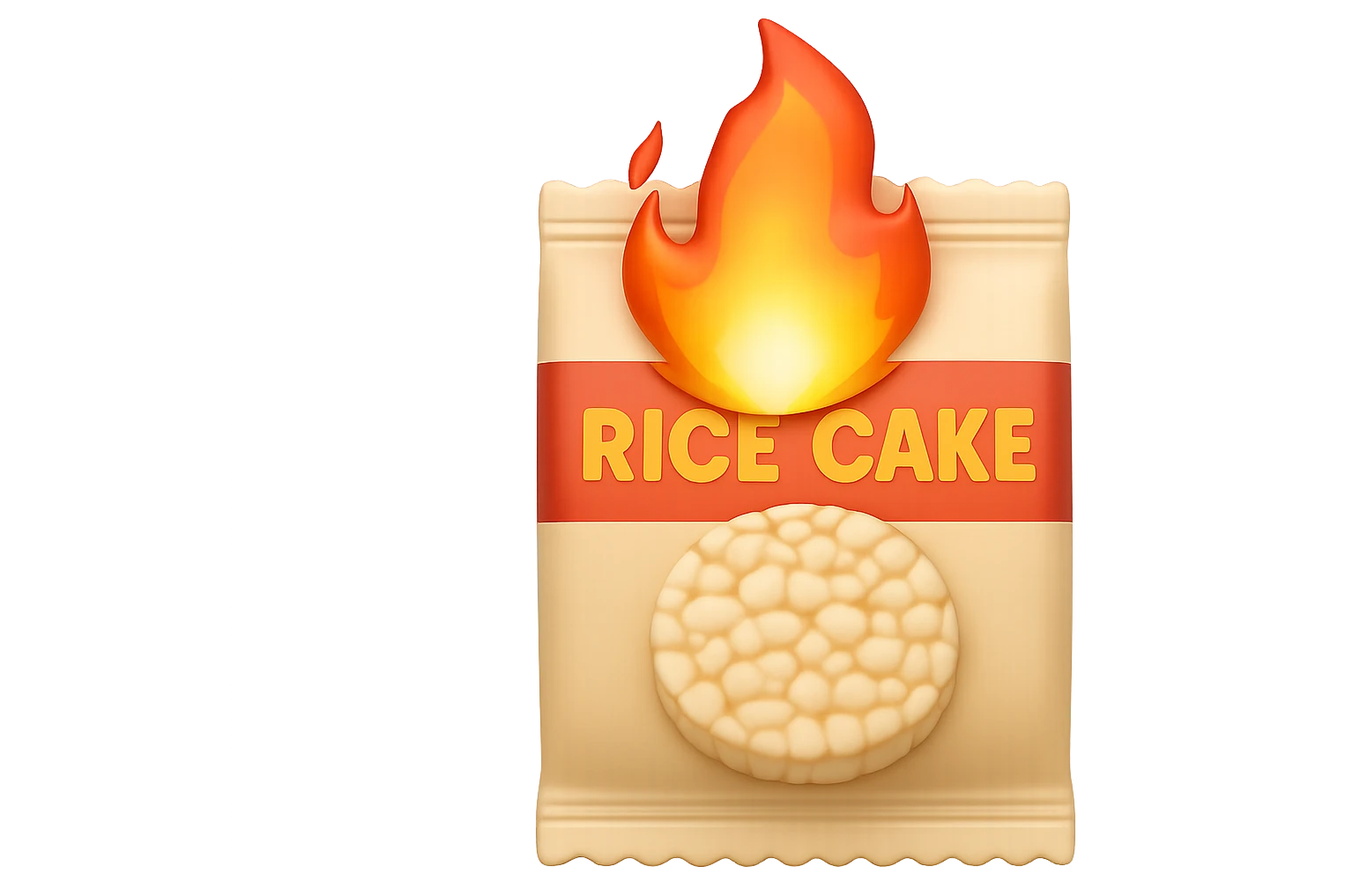 emoji stile iphone di un pacco di gallette di riso con fiamma 3d sopra emoji