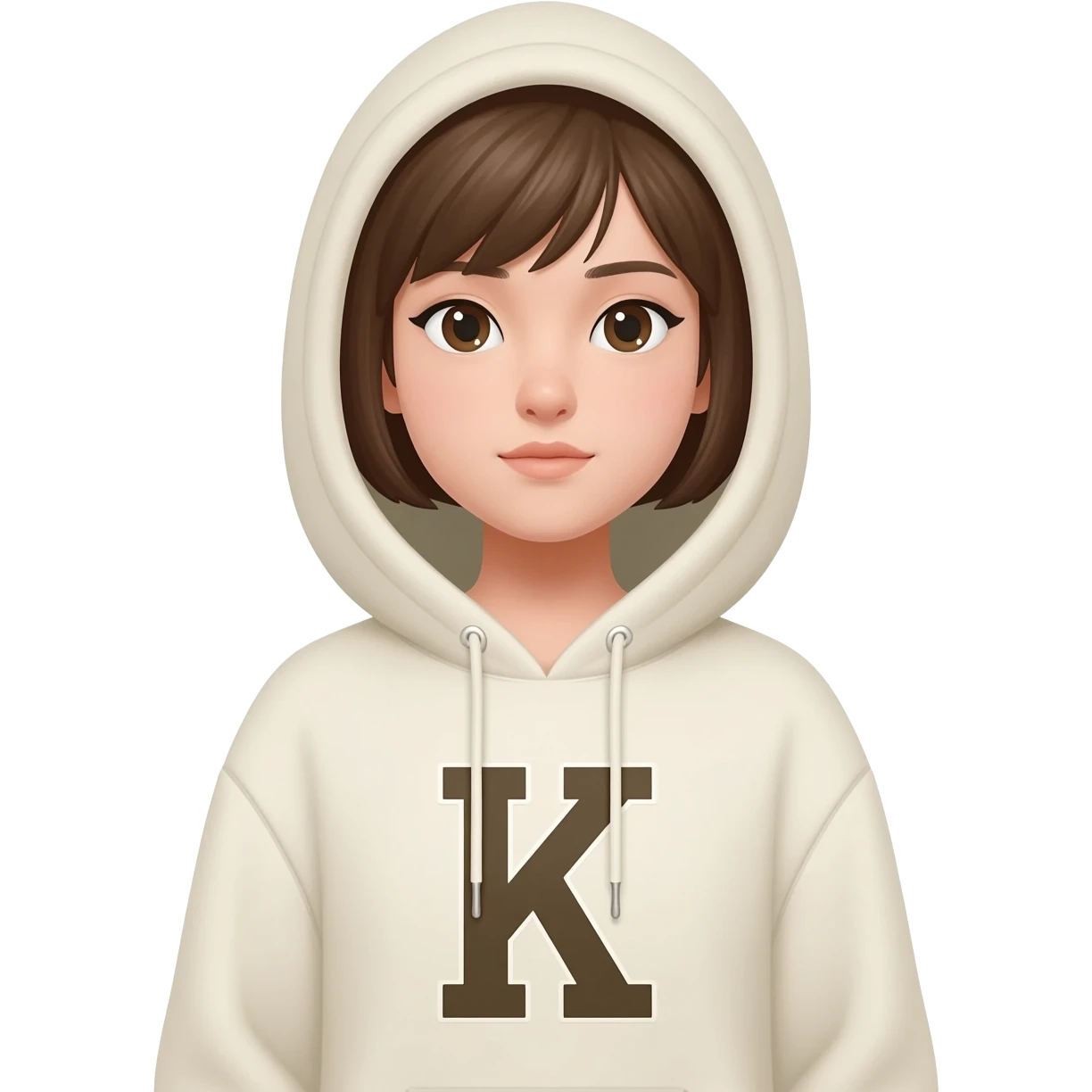Put letter K on  off white color hoodie wearing by a girl emoji