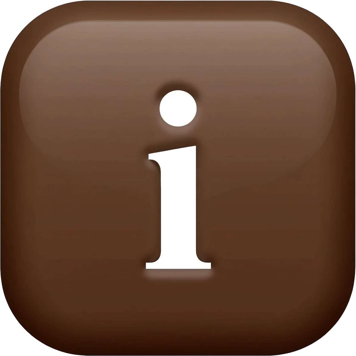"3D premium,3D rounded-square icon in strong Deep Walnut with a beveled edge, bold serif white letter 'i'centered, strong specular highlights, inner glow, 1024x1024, png" emoji