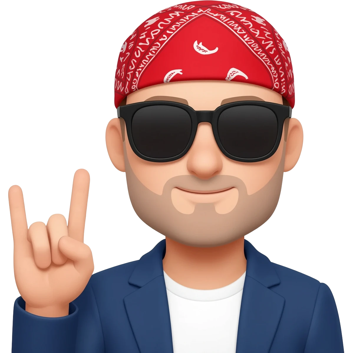 emoji de fã de rock óculos escuros e bandana vermelha mão rock emoji