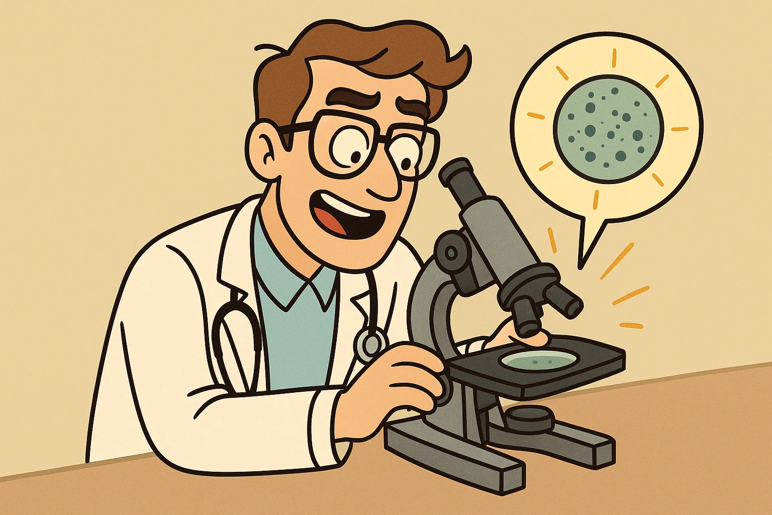   A modern doctor discovering penicillin with a microscope emoji