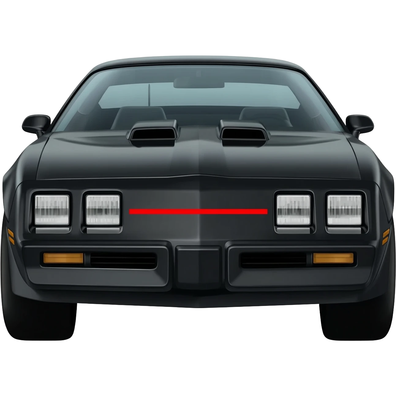 K.I.T.T. the black Trans Am from the Knight Rider TV show with a scanner bar of red lights on the front of the hood in-between the headlights emoji