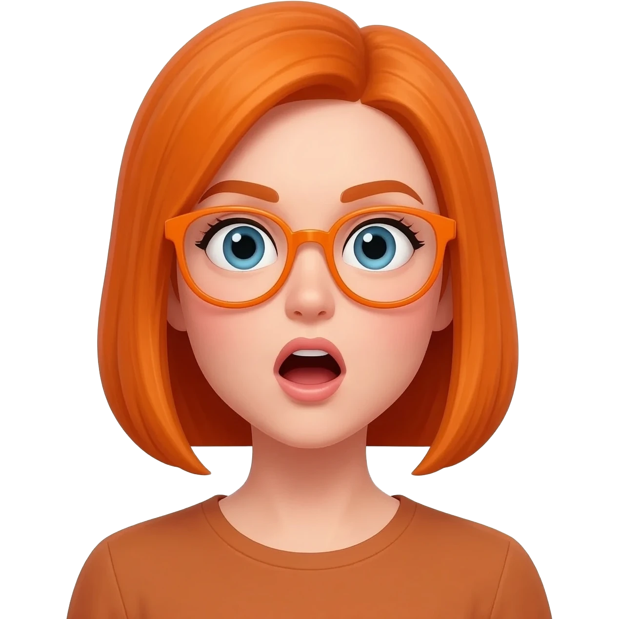 Mujer sorprendida con cabello naranja y gafas naranjas emoji