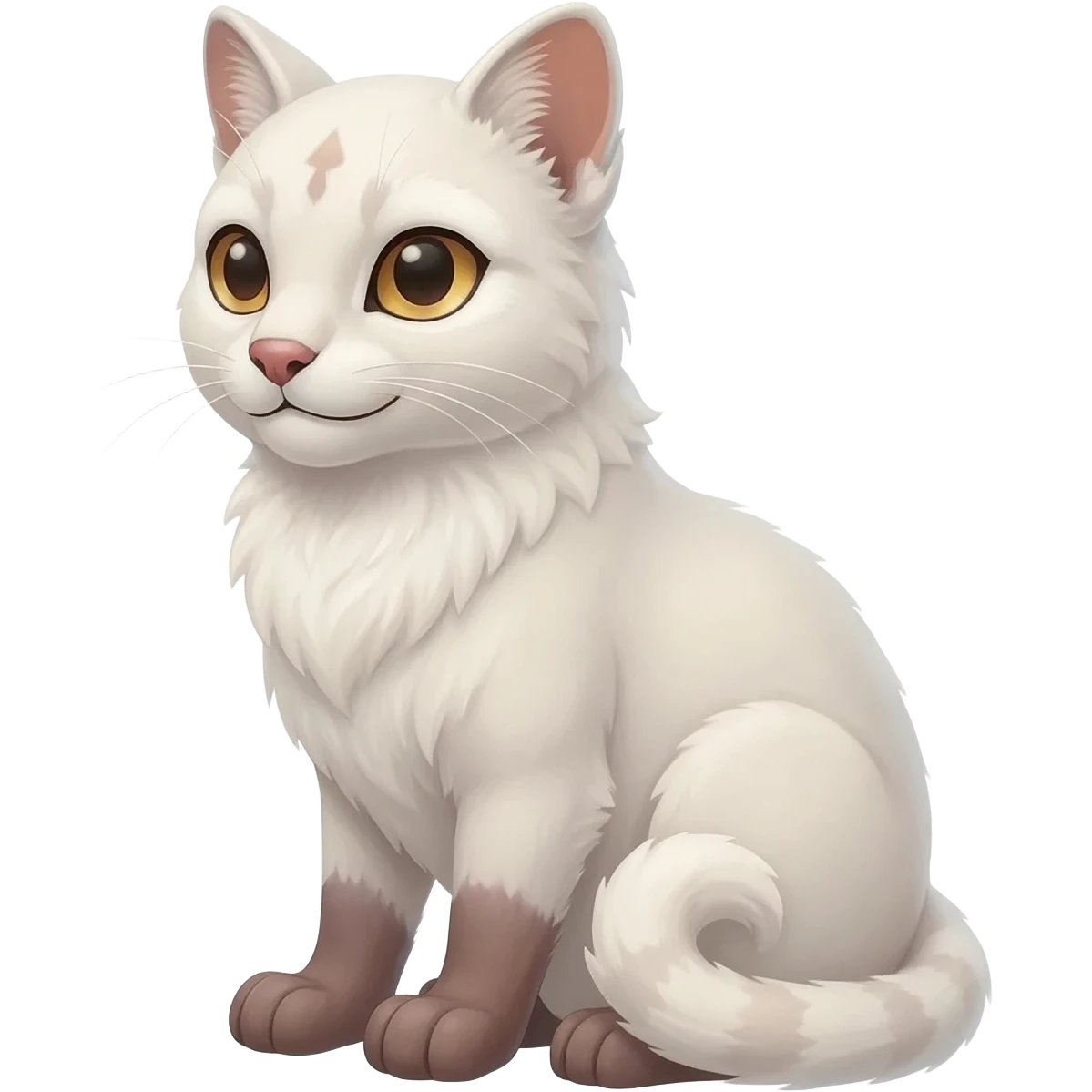Plain albino soft smooth silky pale light pastel white glorious divine exotic cute cool realistic beautiful fantasy-caracal-genet-chinchilla-vernid-Cacomistle-Trico-oncilla-animal-Fakémon-hybrid-fursona (full body) emoji