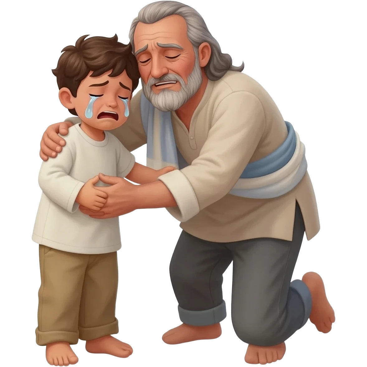 нарисуй как отец со слезами  обнимет с любовью и слезами  сына возростом 20-24  года во весь рост  ,  времена древнего иерусалима emoji