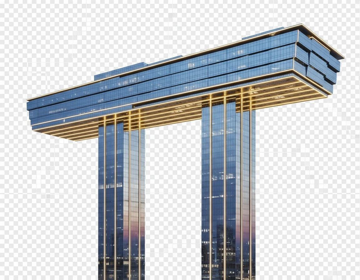 Сделай похожий небоскреб, но с более ярким желтым свечением. Две стойки сделай еще более высокими, а горизонтальную часть небоскреба - в 2 раза длиннее.

Фотореализм. Прозрачный фон emoji