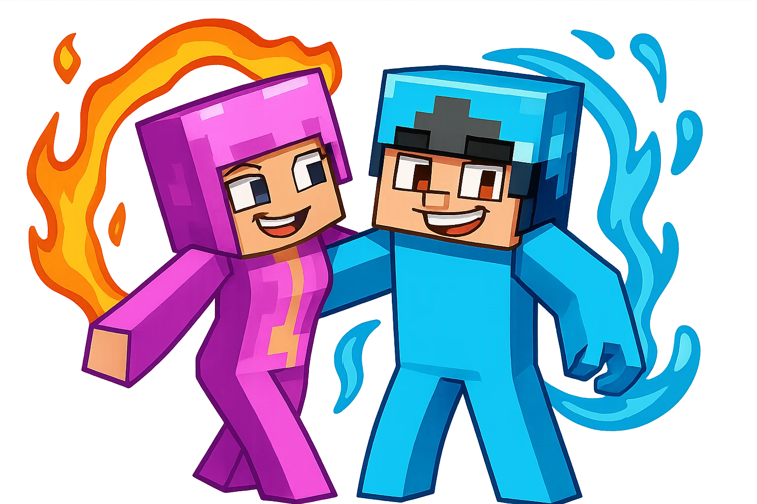 Change the expression of the bottom left character to a mischievous grin, keeping the style and appearance the same, inspired by playful Minecraft-style expressions. Transparent background. emoji