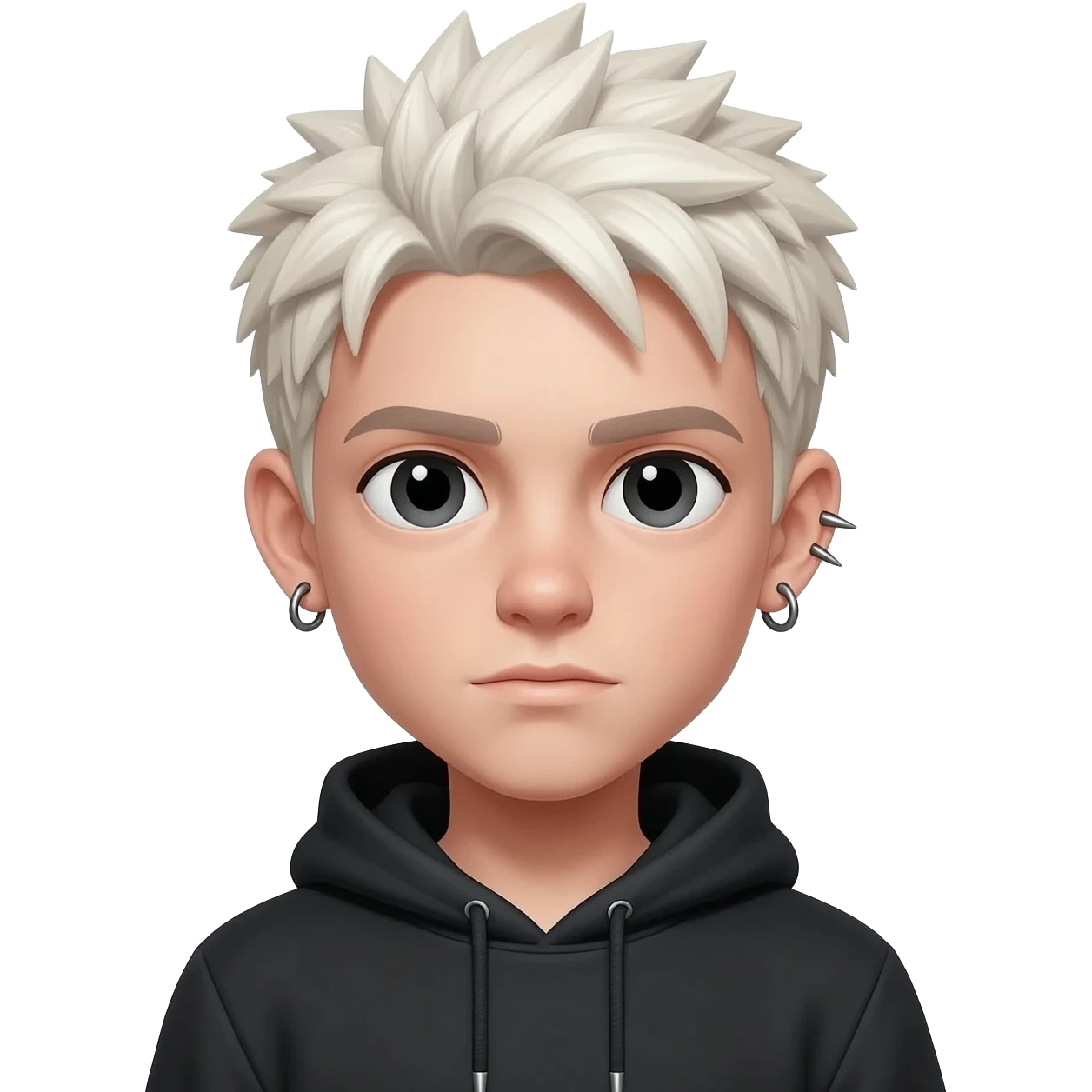 Create for me a boy wearing a hoodie, with spiky platinum blonde hair and piercings. emoji