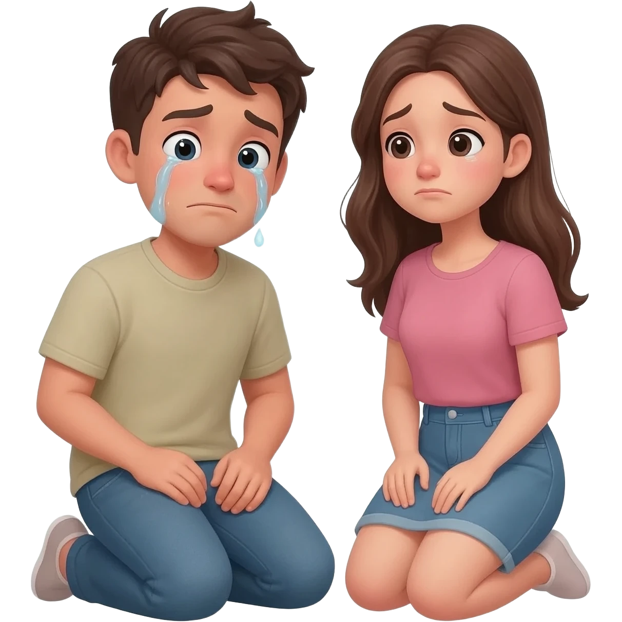 нарисуй моялщегося парня с девушкой, они обя на коленях 20 - 25 лет  emoji