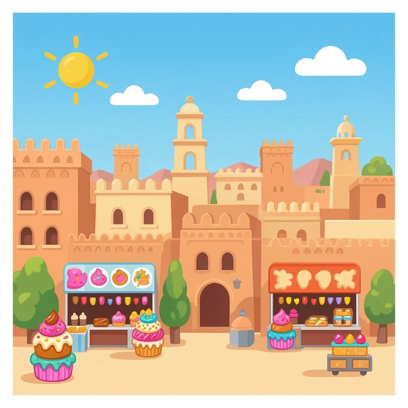 Tizi town my city Sweet foods land doodle. emoji