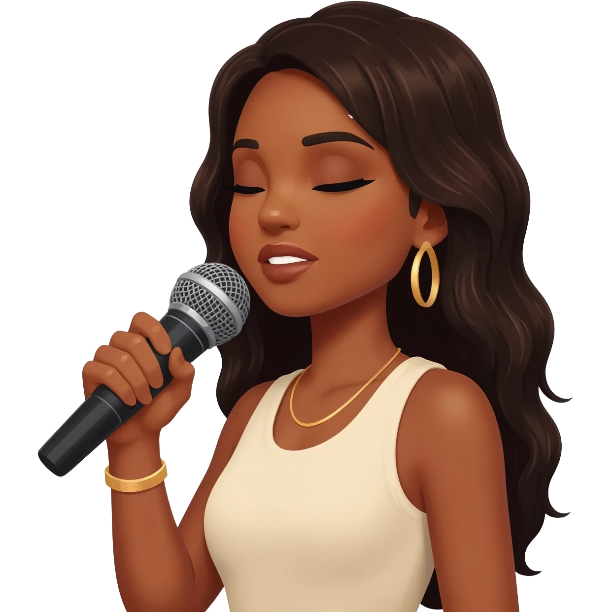 Gonemili Grace chante avec un micro en main emoji