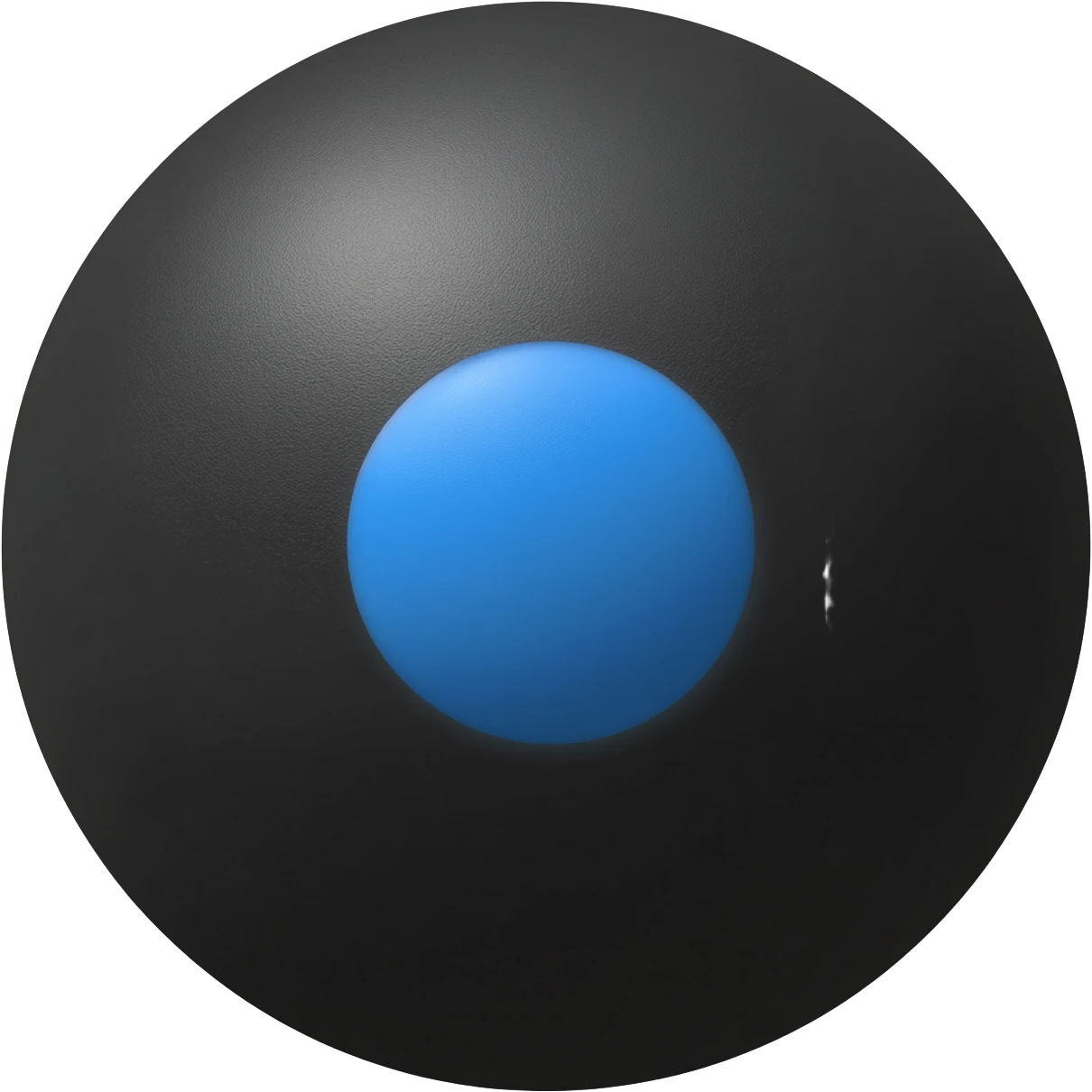 A black rubber ball with a blue dot, like a squash ball emoji