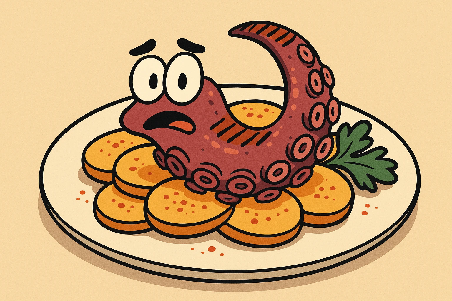 stylized cartoon tapa de pulpo, vibrant colors, simple background emoji