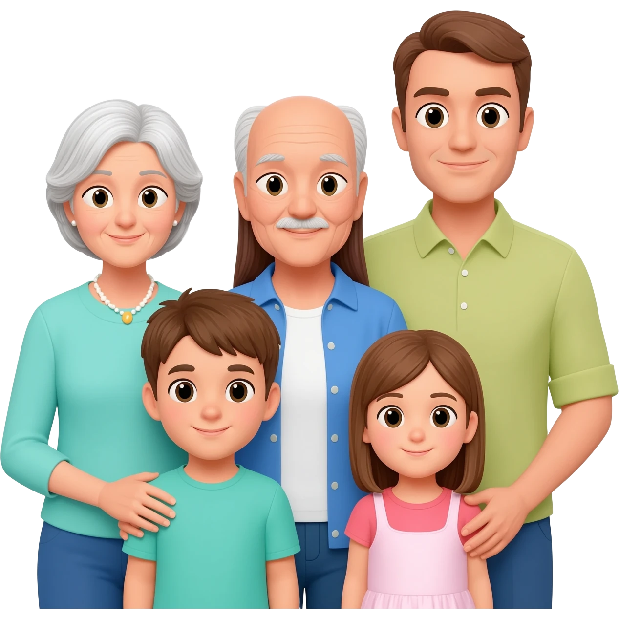 White family grandparents(1 grandma 1 grandpa) parents(1 mom 1 dad) and children (1 little boy and 1 little girl) emoji