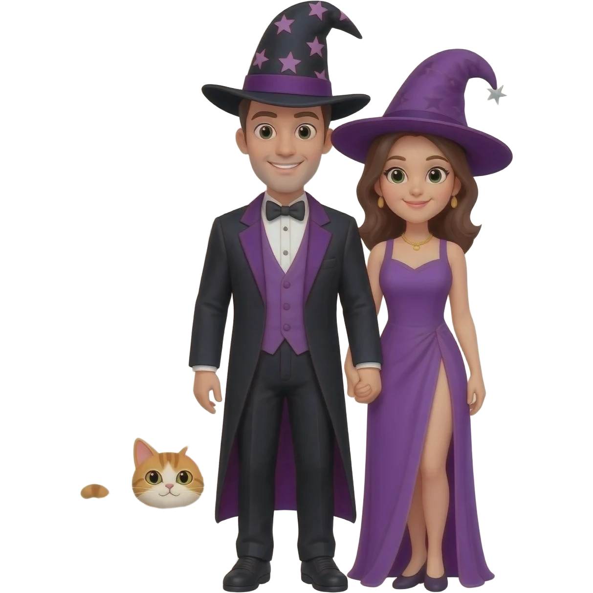 magician couple and their pet cat emoji
