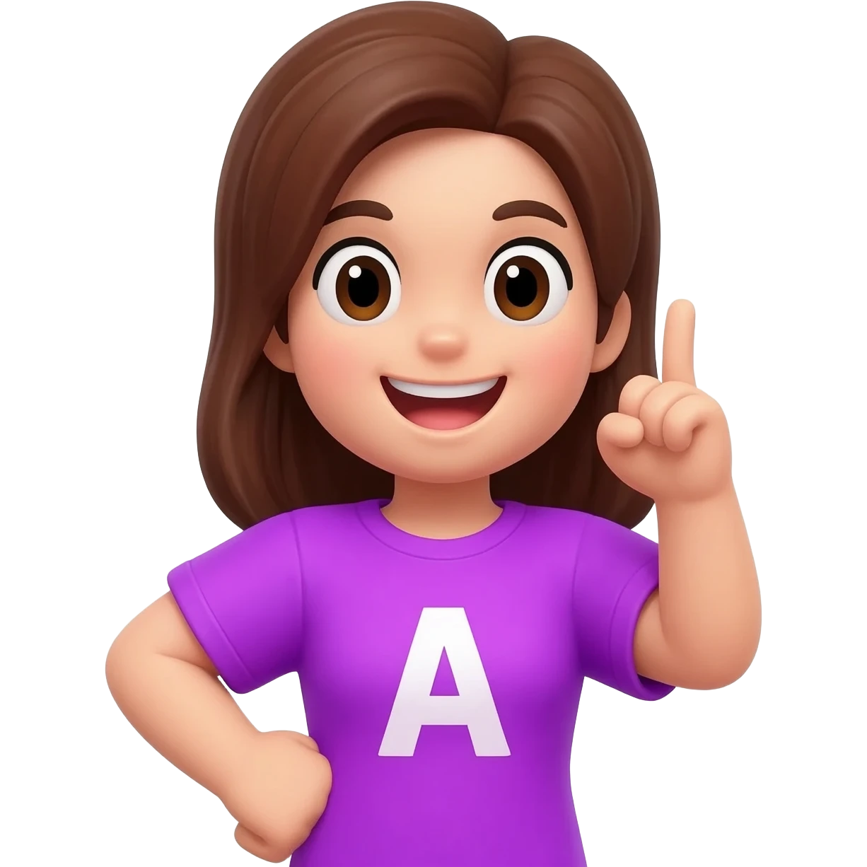 emoji de una chica haciendo tacha con los brazos una blusa morada con la letra A y pelo cafe que parezca personaje de roblox emoji
