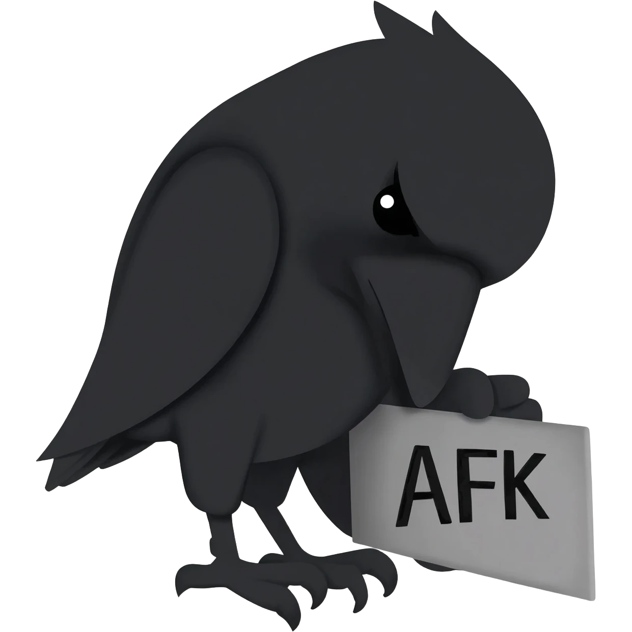 sleeping raven silhouette, head tucked under its wing holdinga sign saying afk emoji