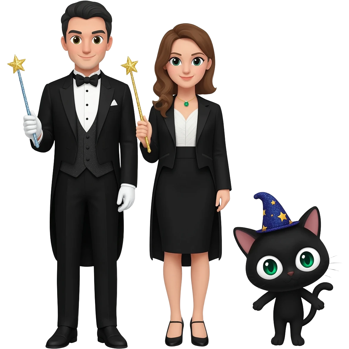 magician couple and their pet cat emoji