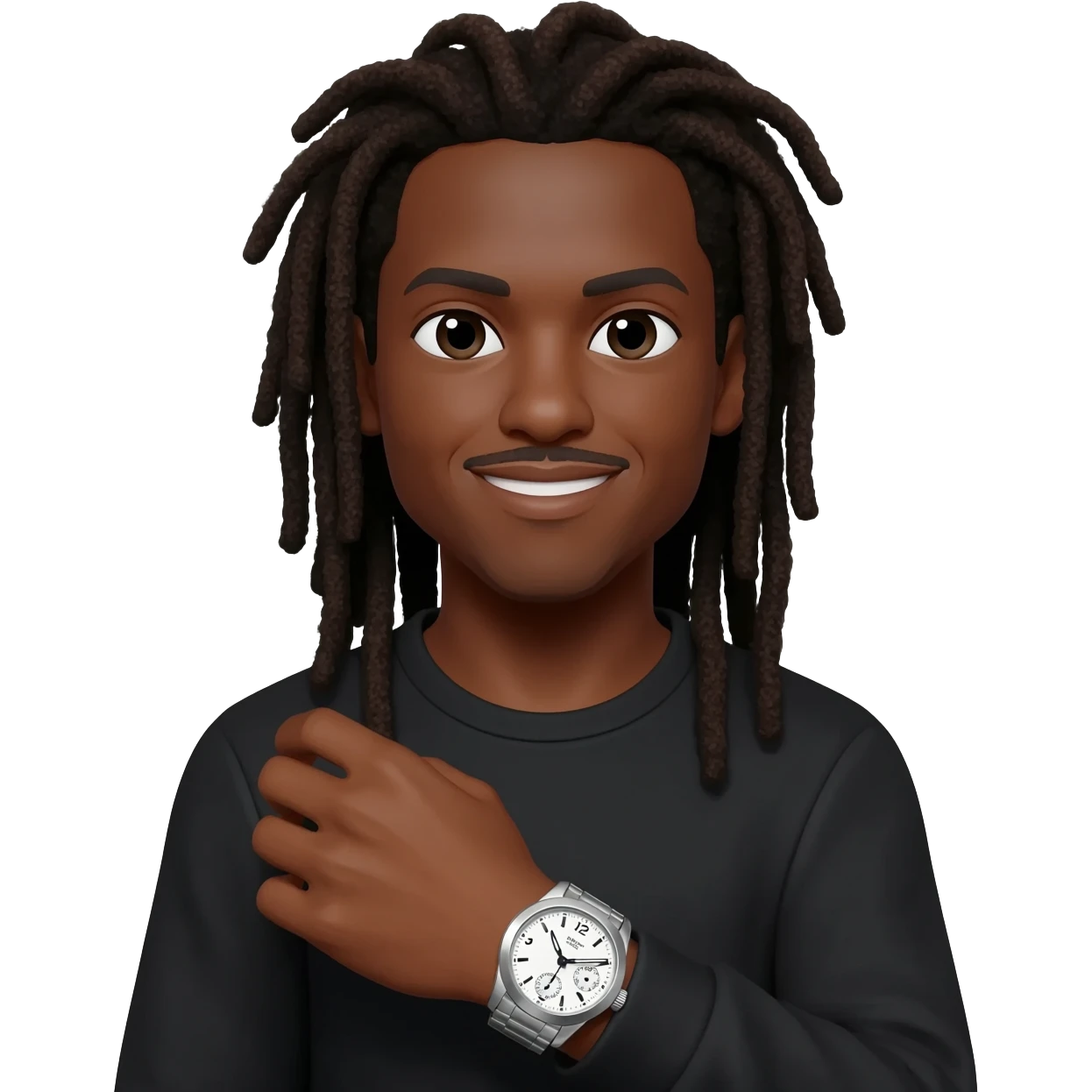 Black male with long thick dreads and a watch in wrist emoji