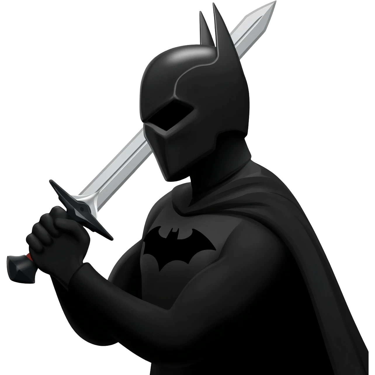 a dark Knight with a long sowrd stanting his face is cowered with knight helmet emoji